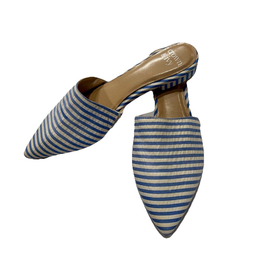 Crown & Ivy Textile Slip On Blue and White Stripe Loafer Shoes Women's 6M